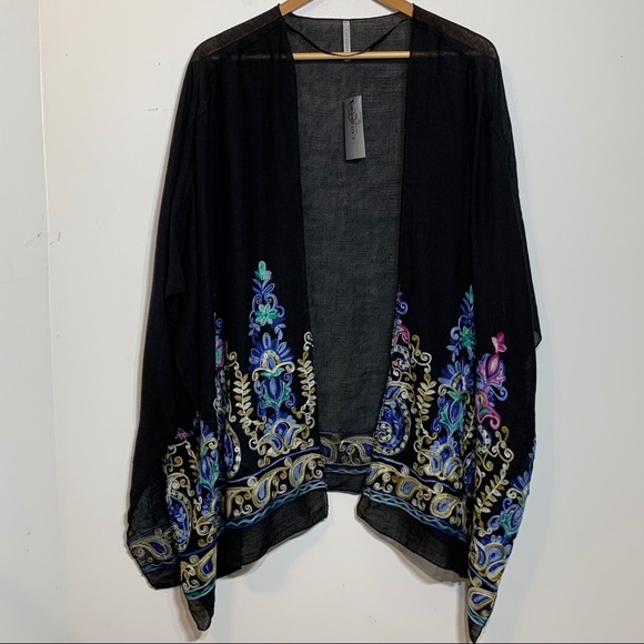 Catherines Sweaters - NWT Embroidered Boho Shrug One Size Black & Multi